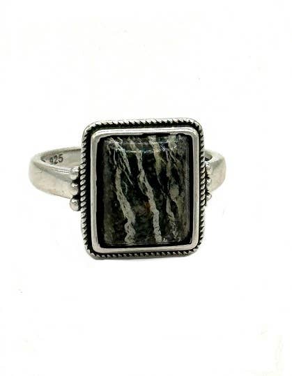 Green Zebra Jasper Sterling Silver Ring
