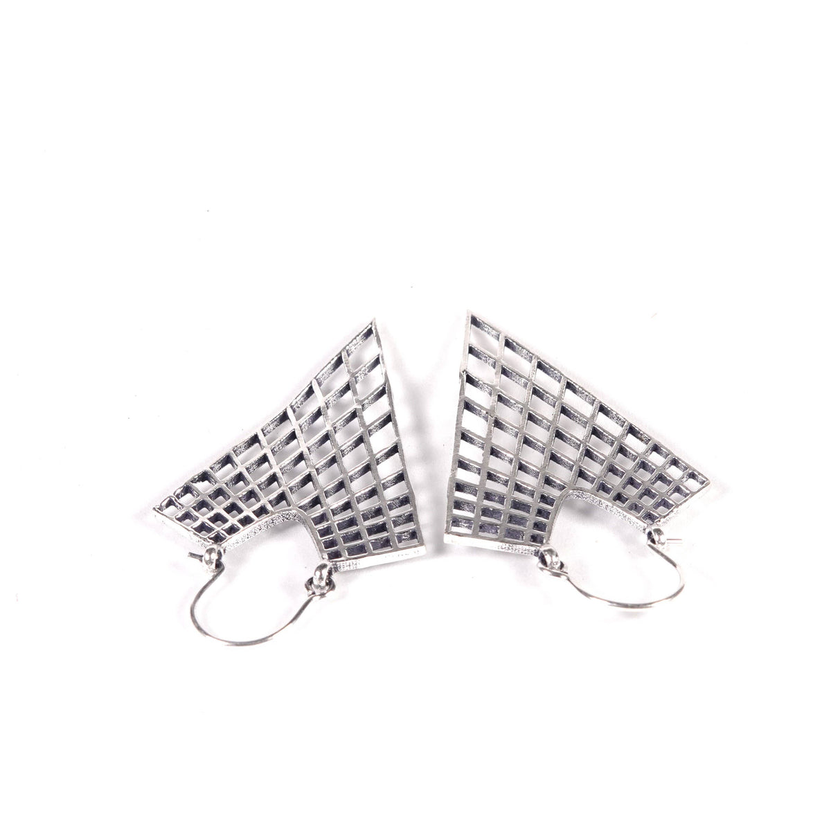 Triangular Mesh Earrings of Golden and Silver Color