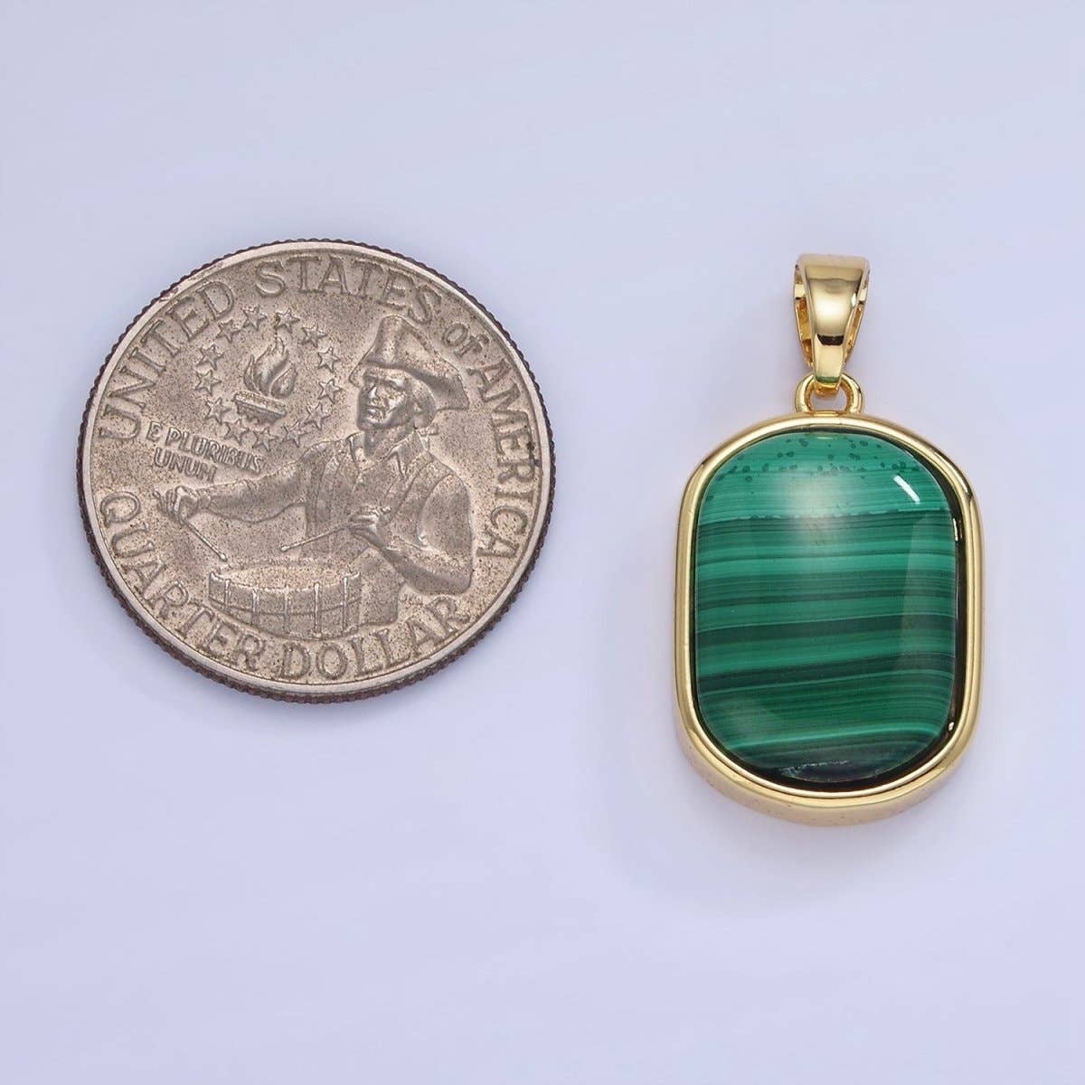 14K Gold Filled 30mm Malachite Gemstone Oblong Bezel Pendant | AA1237