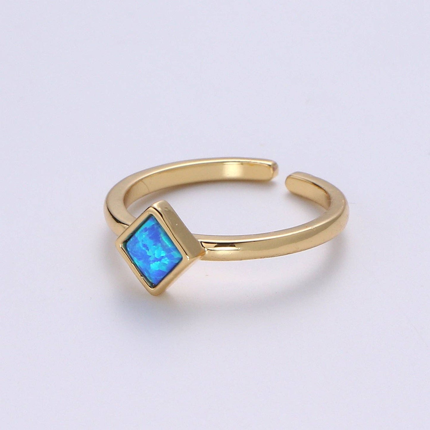 1pc 24K Gold Opal Simulated Ring,Diamond Cut Opal Lab Pendant Charm Ring, Solitaire White Opal Lab Square Design Band Jewelry R521