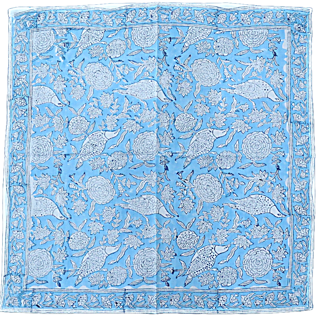 Blue Skies - Hand Block Printed Cotton Bandana (KK1518)