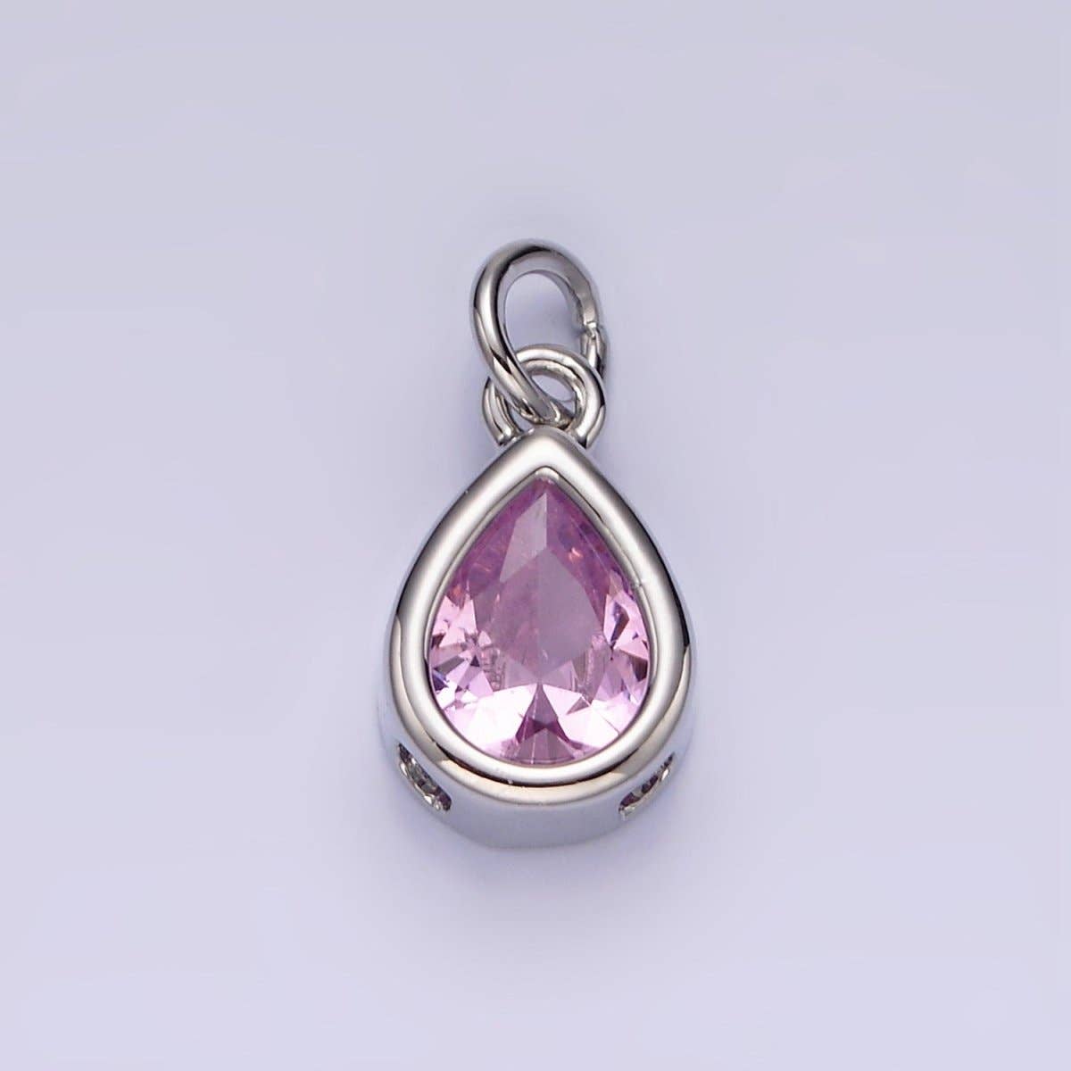 14K Gold Filled 15mm Personalized Birthstone Teardrop Cubic Zirconia CZ Bezel Charm in Silver & Gold | N1624 - N1647