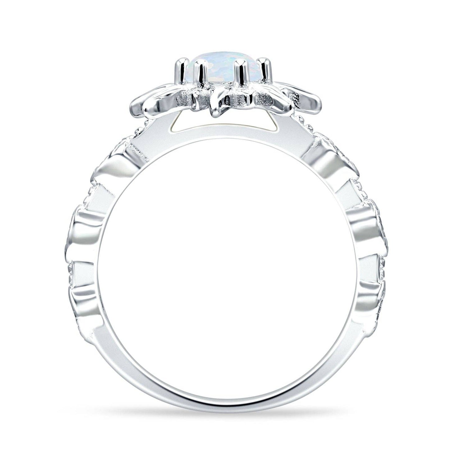 Sun Ring Round White Opal