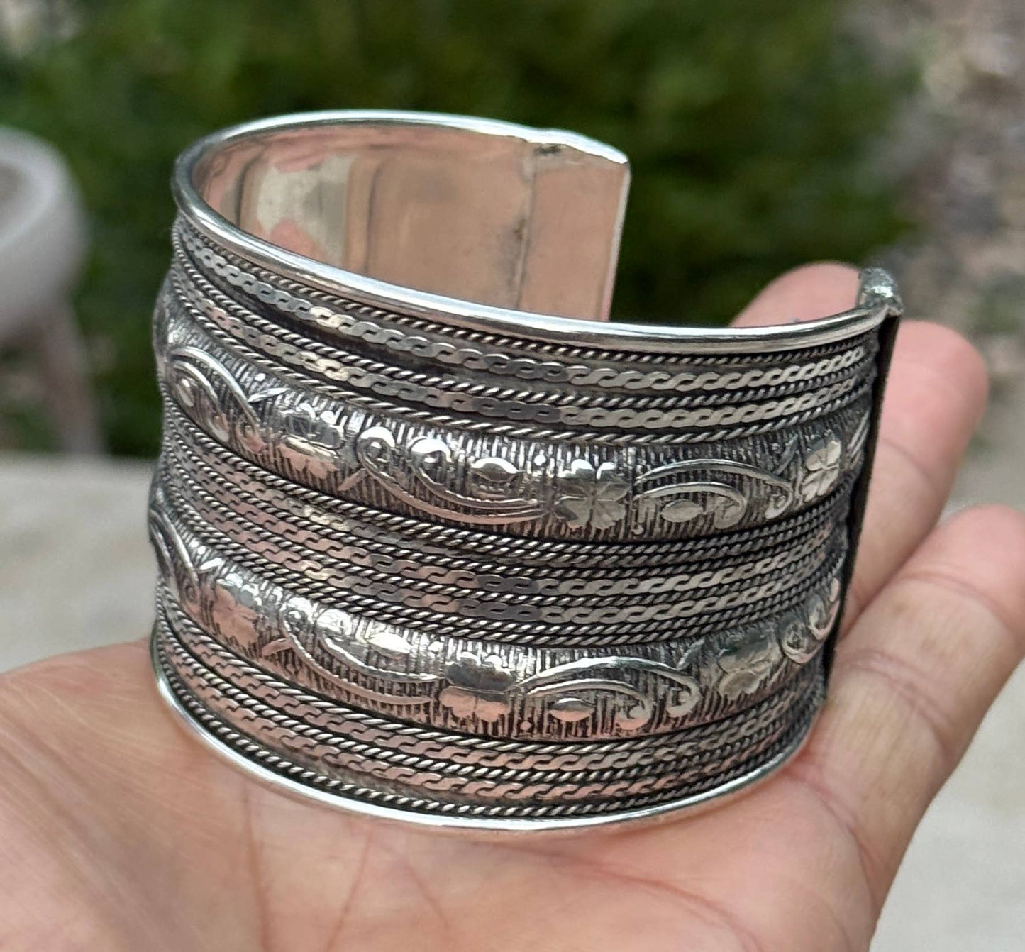 Handcrafted Floral Cuff Bracelet Bohemian Hippie Ethnic
