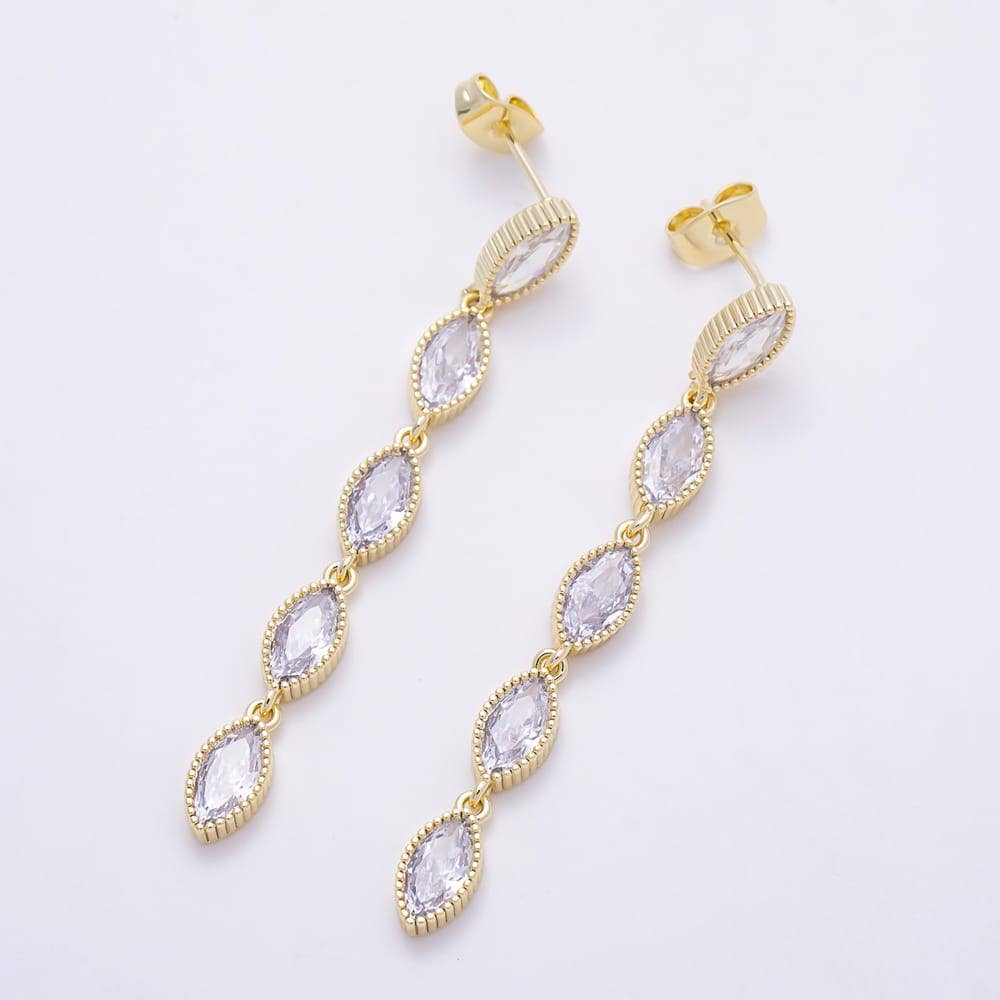 16K Gold Filled 53mm Marquise CZ Statement Dangle Drop Earrings| Earrings-00938