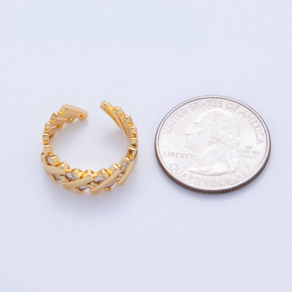 18K Gold Filled Baguette CZ Quilted Woven Ring | O1938