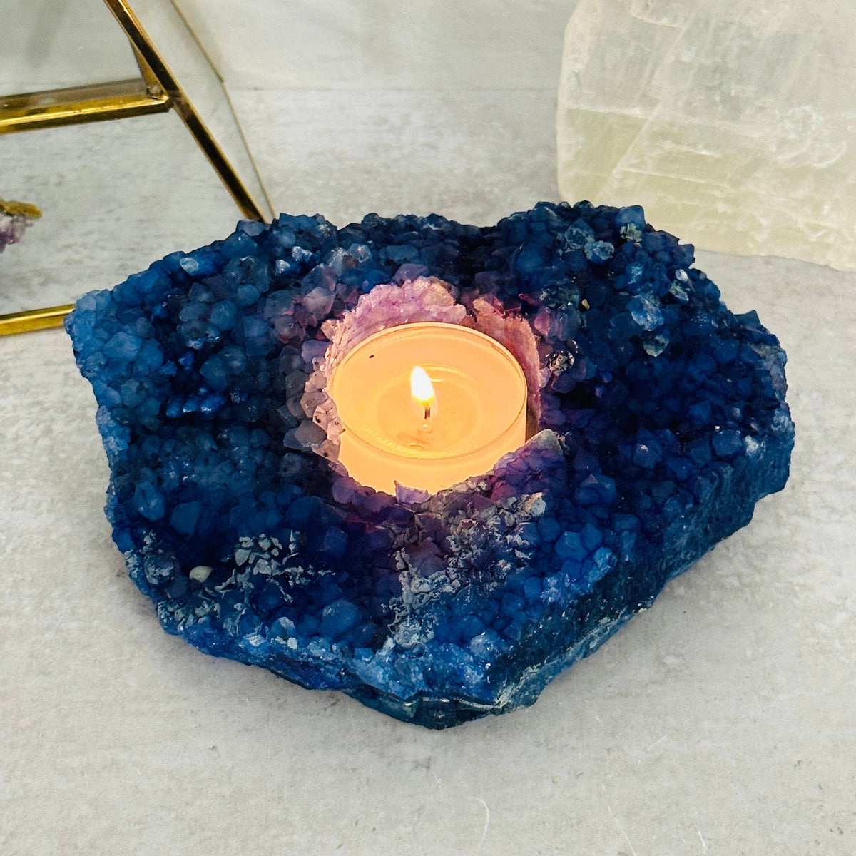 Crystal Cluster Candle Holder with Dyed Quartz