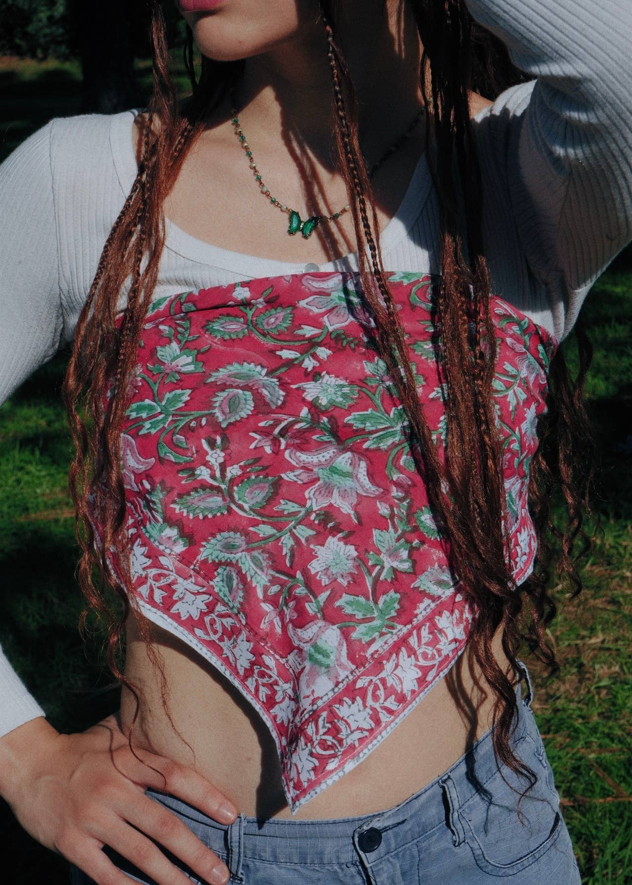 Venus Flytrap - Kalamkari Cotton Bandana (KK1547)