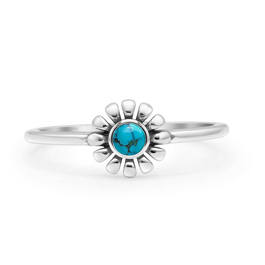 Round Turquoise Sunflower Ring Oxidized
