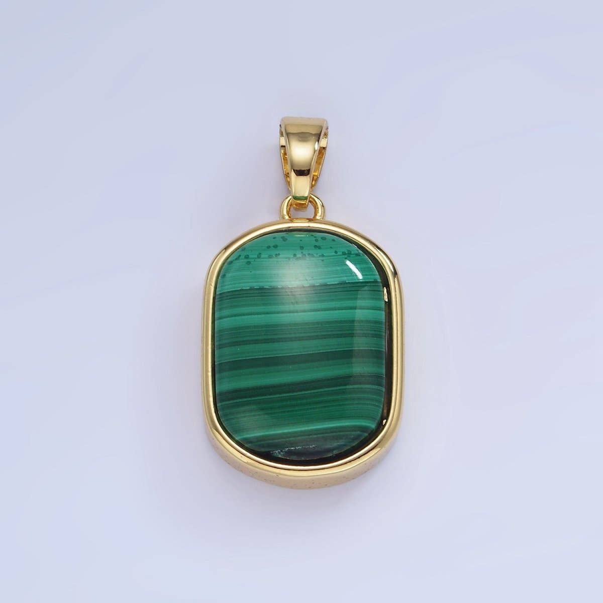 14K Gold Filled 30mm Malachite Gemstone Oblong Bezel Pendant | AA1237
