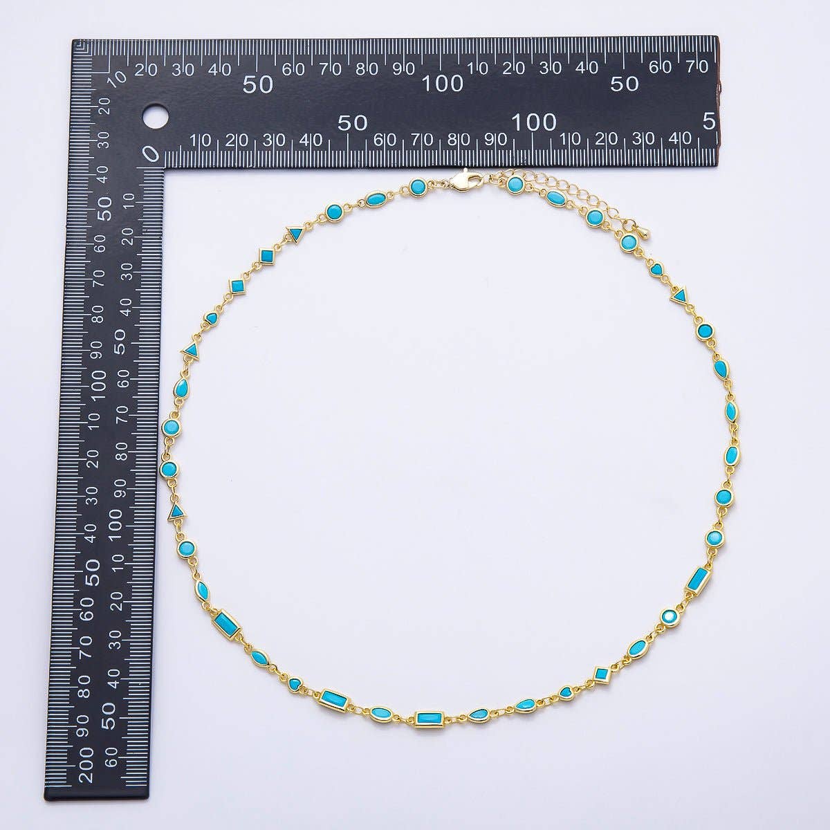18K Gold Filled 6mm Blue Turquoise Multi Cut Bezel Gemstone Chain 18.5 Inch Necklace | WA-00283