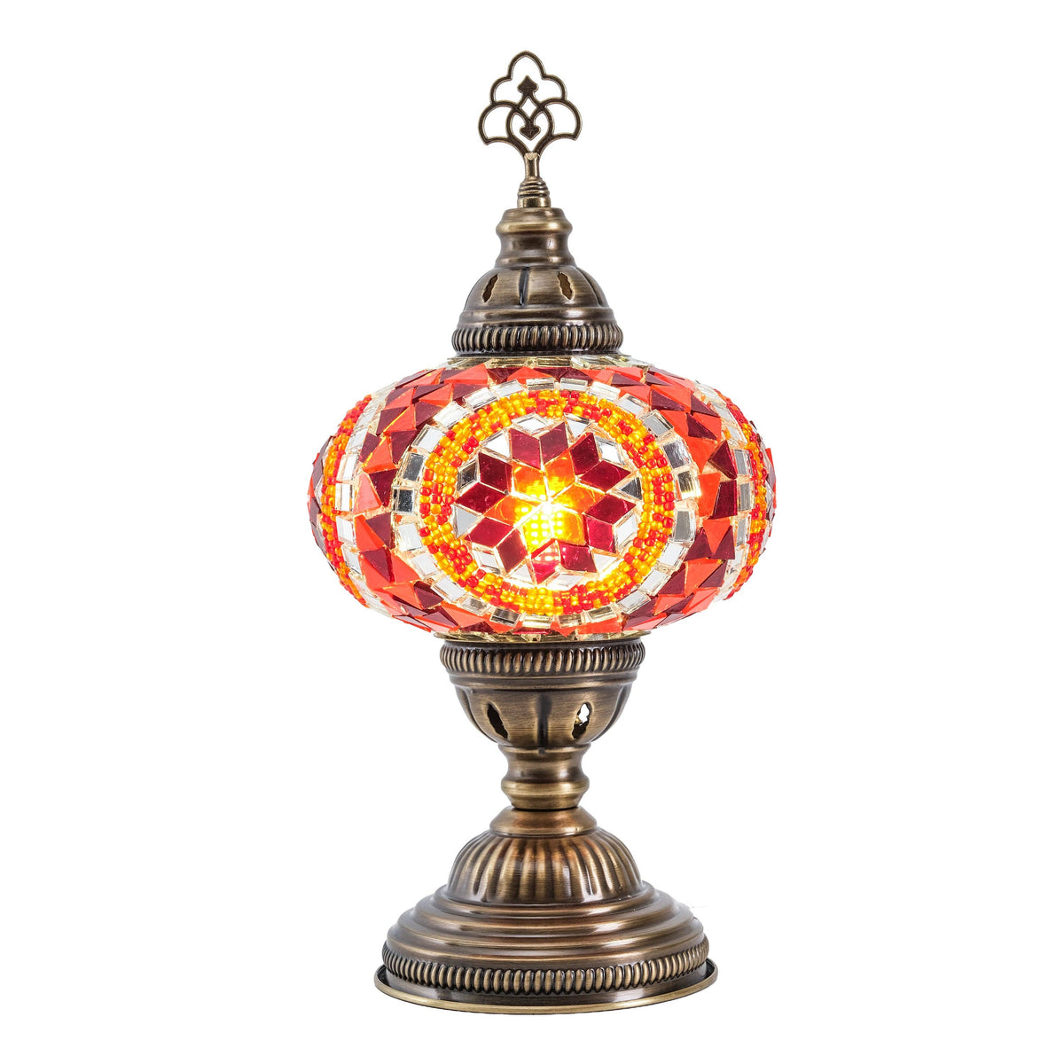 Decorative Table Lamp, Red Orange Turkish Mosaic