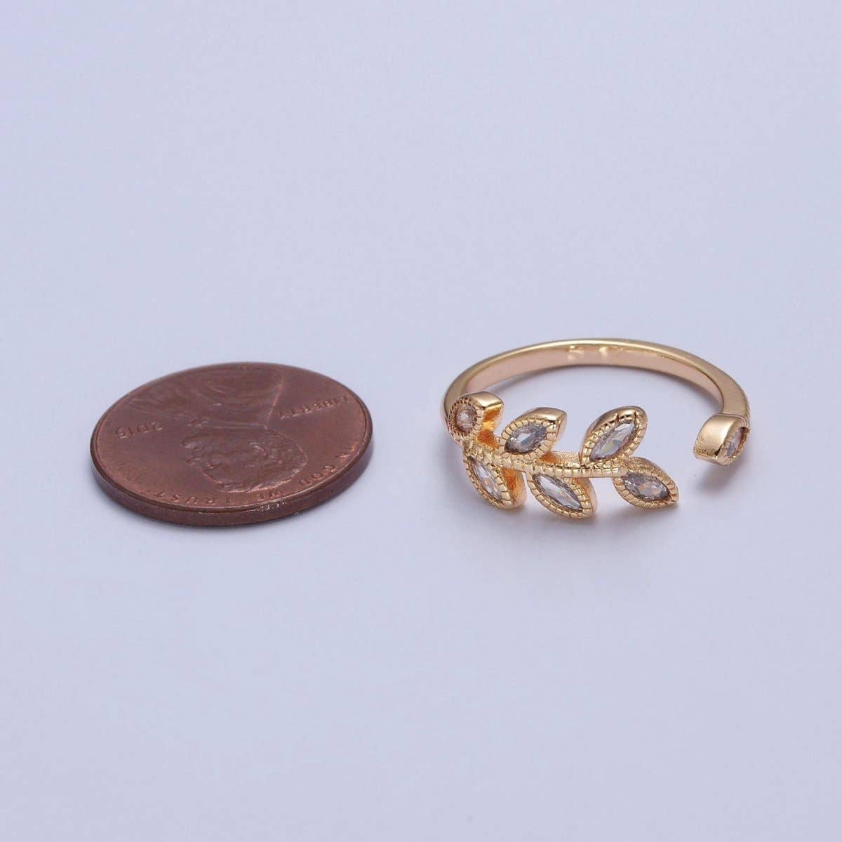 TRENDY Gold Leaf Ring, Pave Leaf Ring, Olive Leaf Vine Ring, Wraparound Ring, Nature Ring, Adjustable Size Ring O-2252
