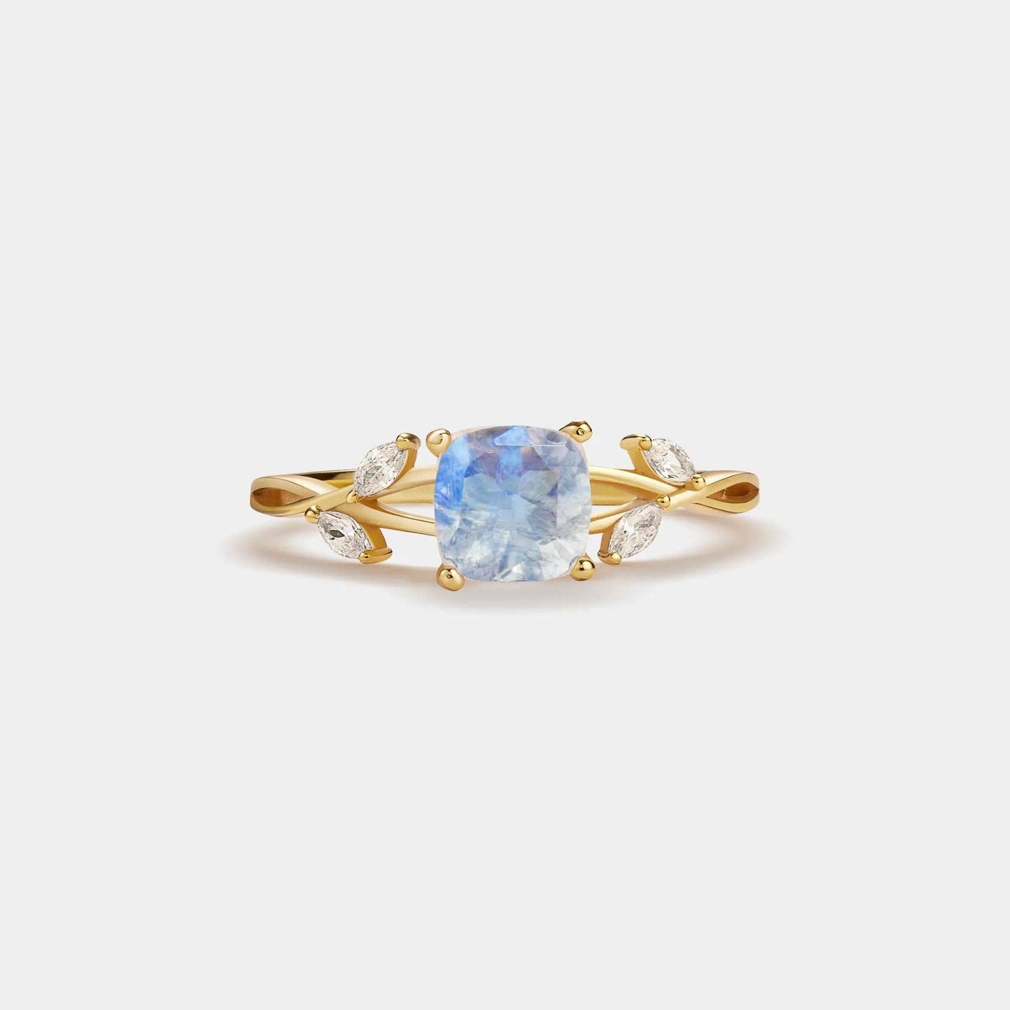 Natural Cushion Moonstone Leaf Ring