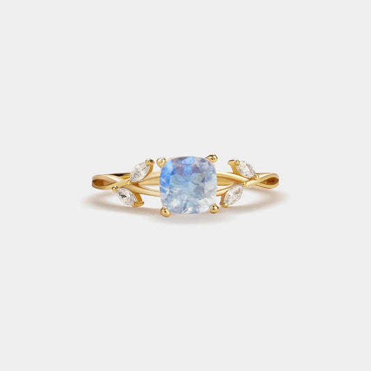 Natural Cushion Moonstone Leaf Ring