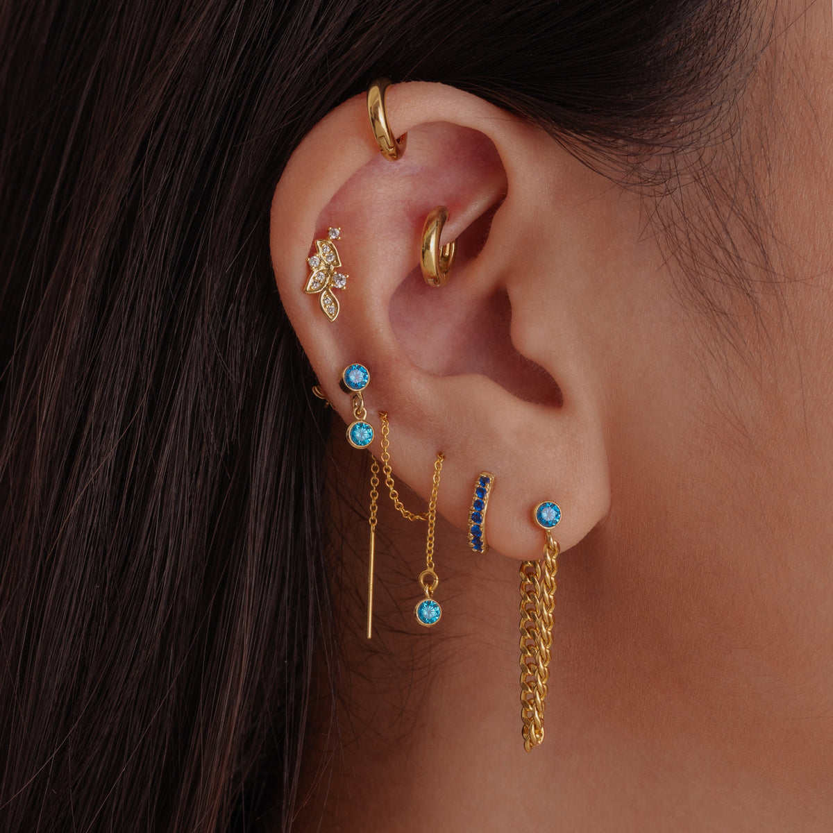 Curb Chain Sapphire Bezel Earrings - Gold