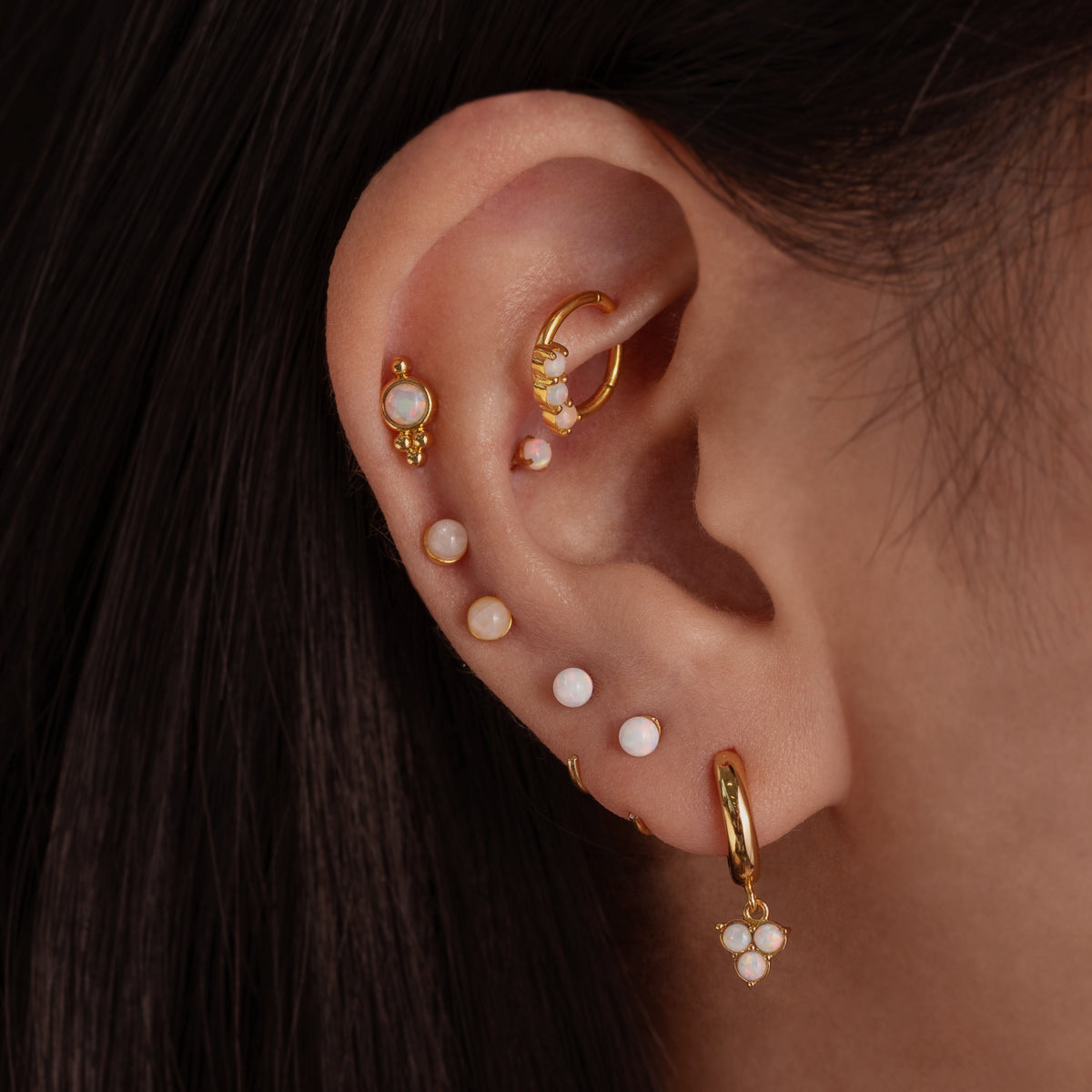 Opal Ball Huggies Hoop Earrings - Gold