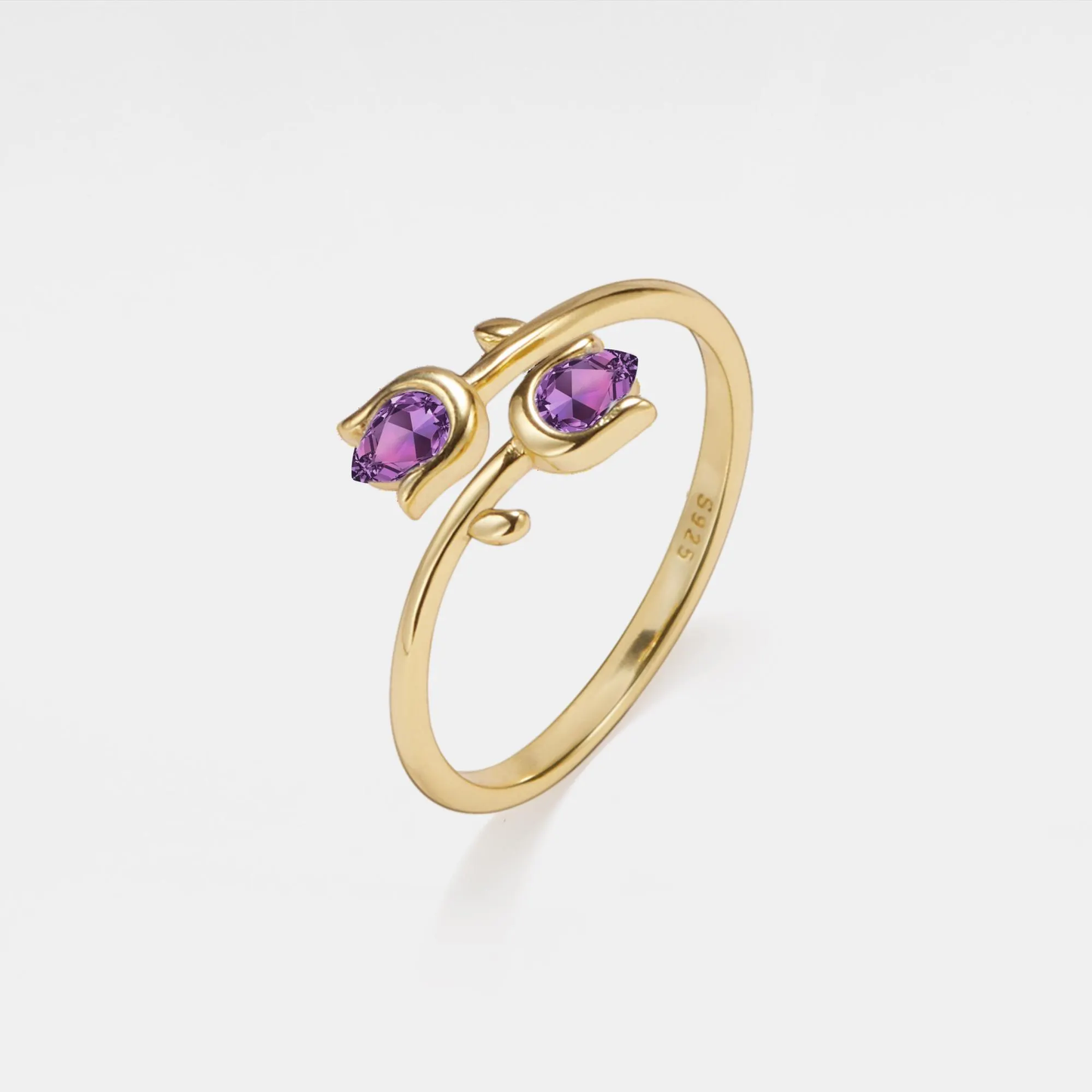 Amethyst Tulip Flower Stacking Ring