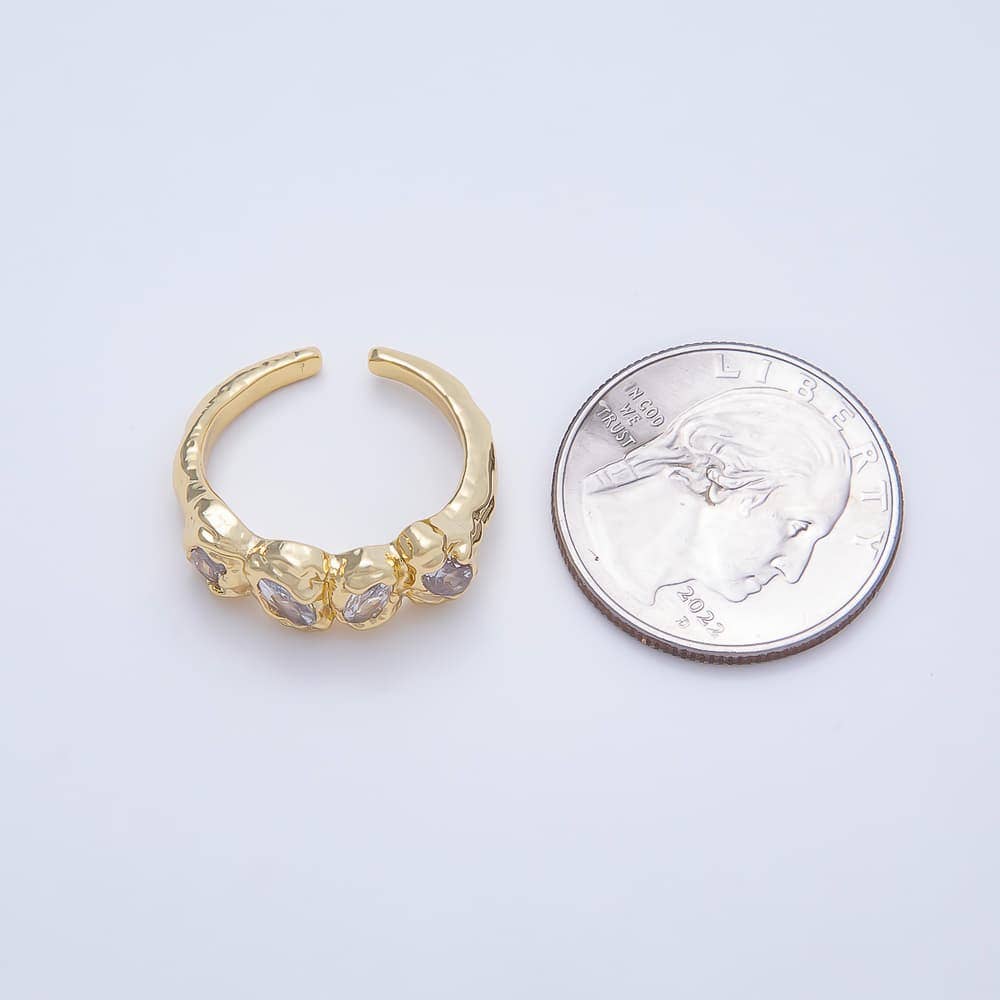 16K Gold Filled Clear Oval CZ Irregular Organic Molten Open Adjustable Ring | Rings-00414