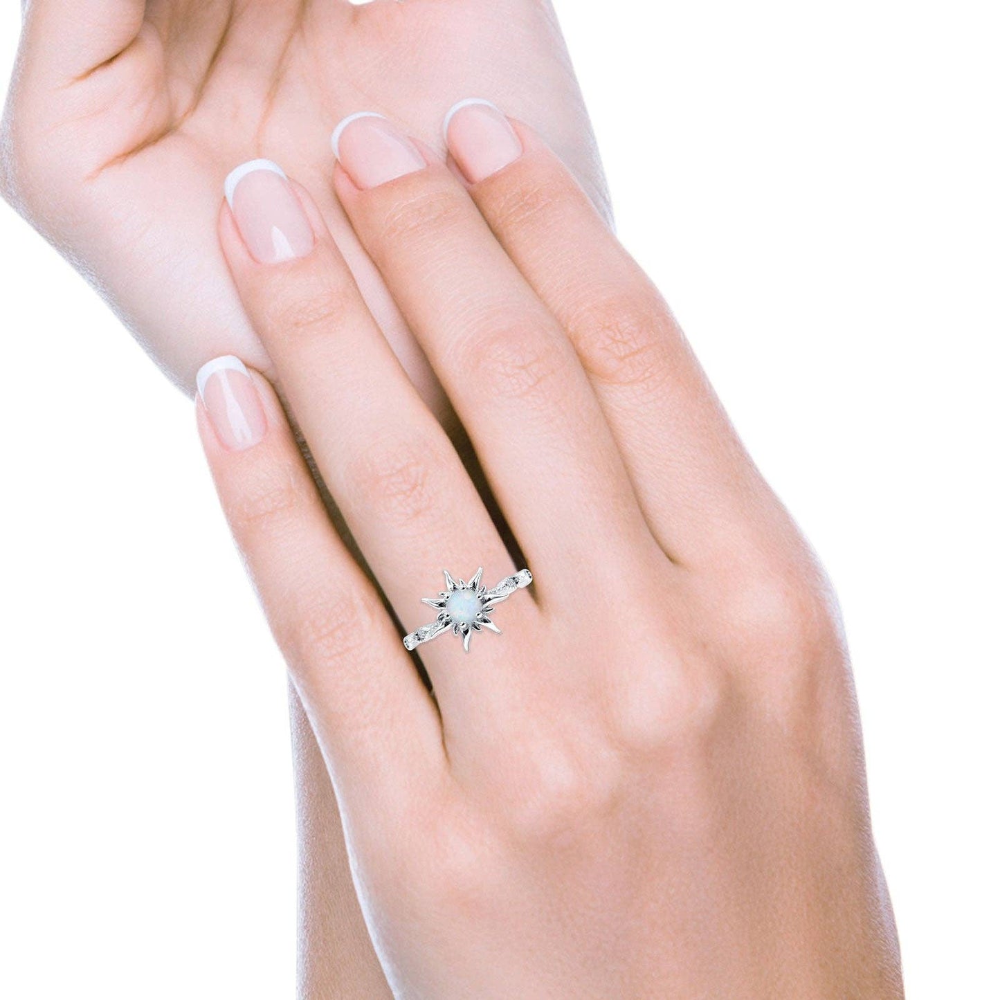 Sun Ring Round White Opal