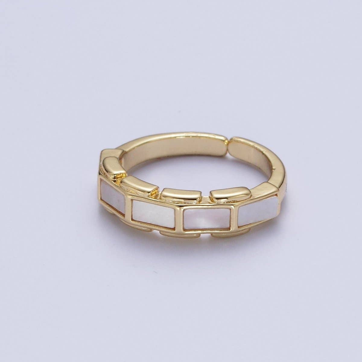 24K Gold Filled Shell Baguette Bar Stacking Adjustable Ring | S-369