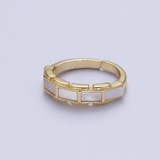 24K Gold Filled Shell Baguette Bar Stacking Adjustable Ring | S-369