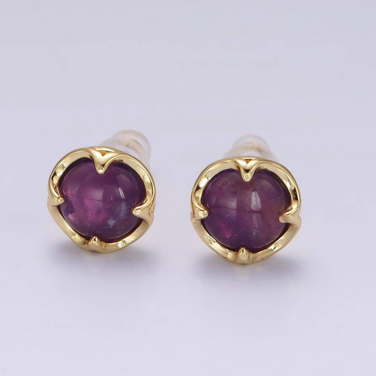 14K Gold Filled Amethyst Claw Bezel Round Stud Earrings | V-261