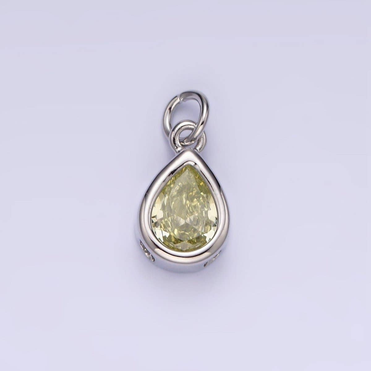14K Gold Filled 15mm Personalized Birthstone Teardrop Cubic Zirconia CZ Bezel Charm in Silver & Gold | N1624 - N1647