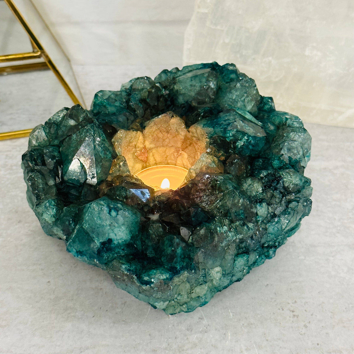 Crystal Cluster Candle Holder with Dyed Quartz