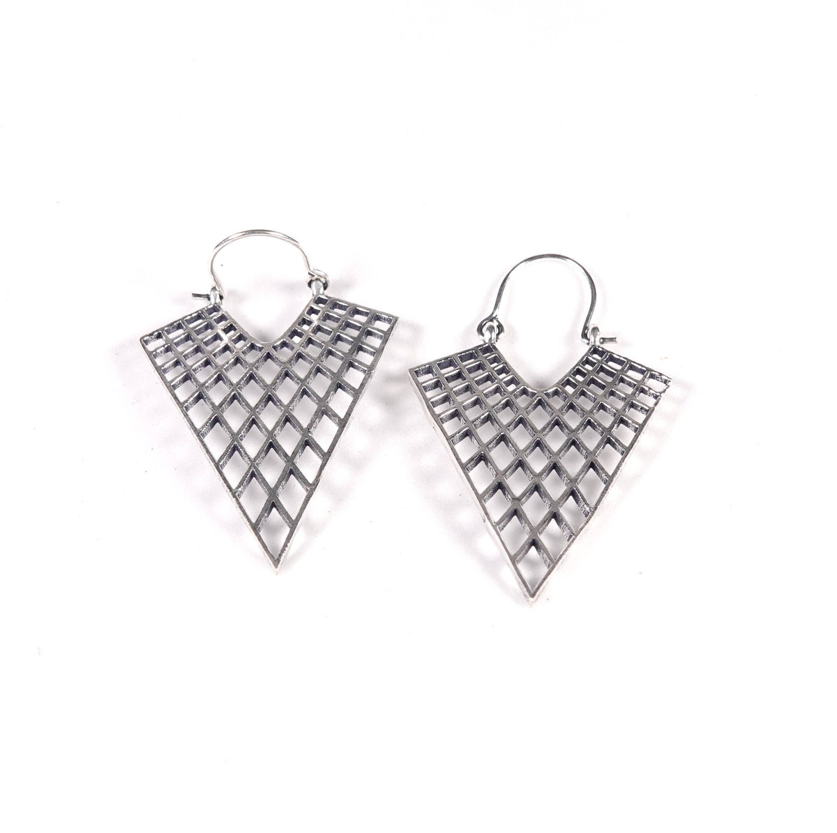 Triangular Mesh Earrings of Golden and Silver Color