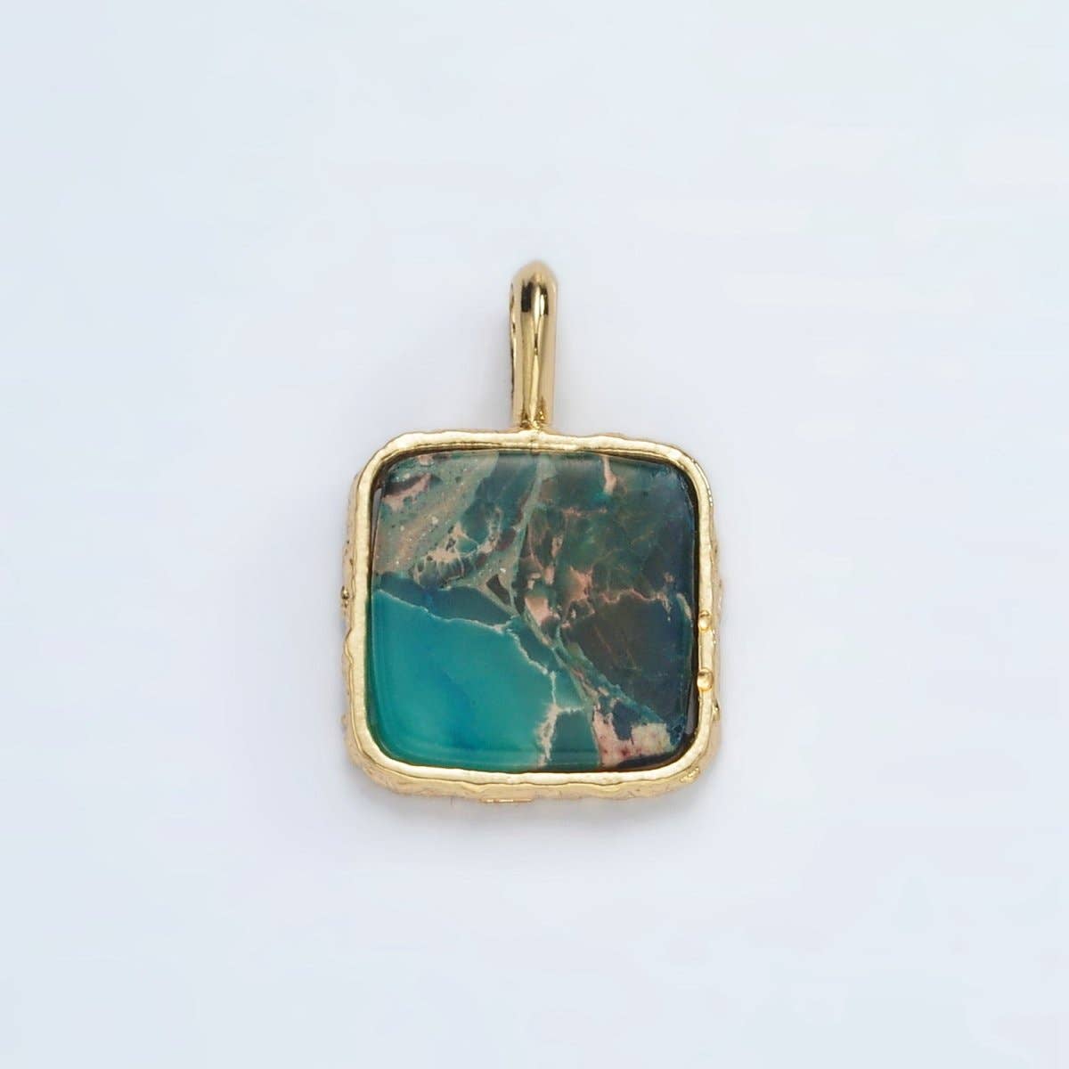 24K Gold Filled 18mm Square Natural Gemstone Foil Pendant | AA1358-AA1364
