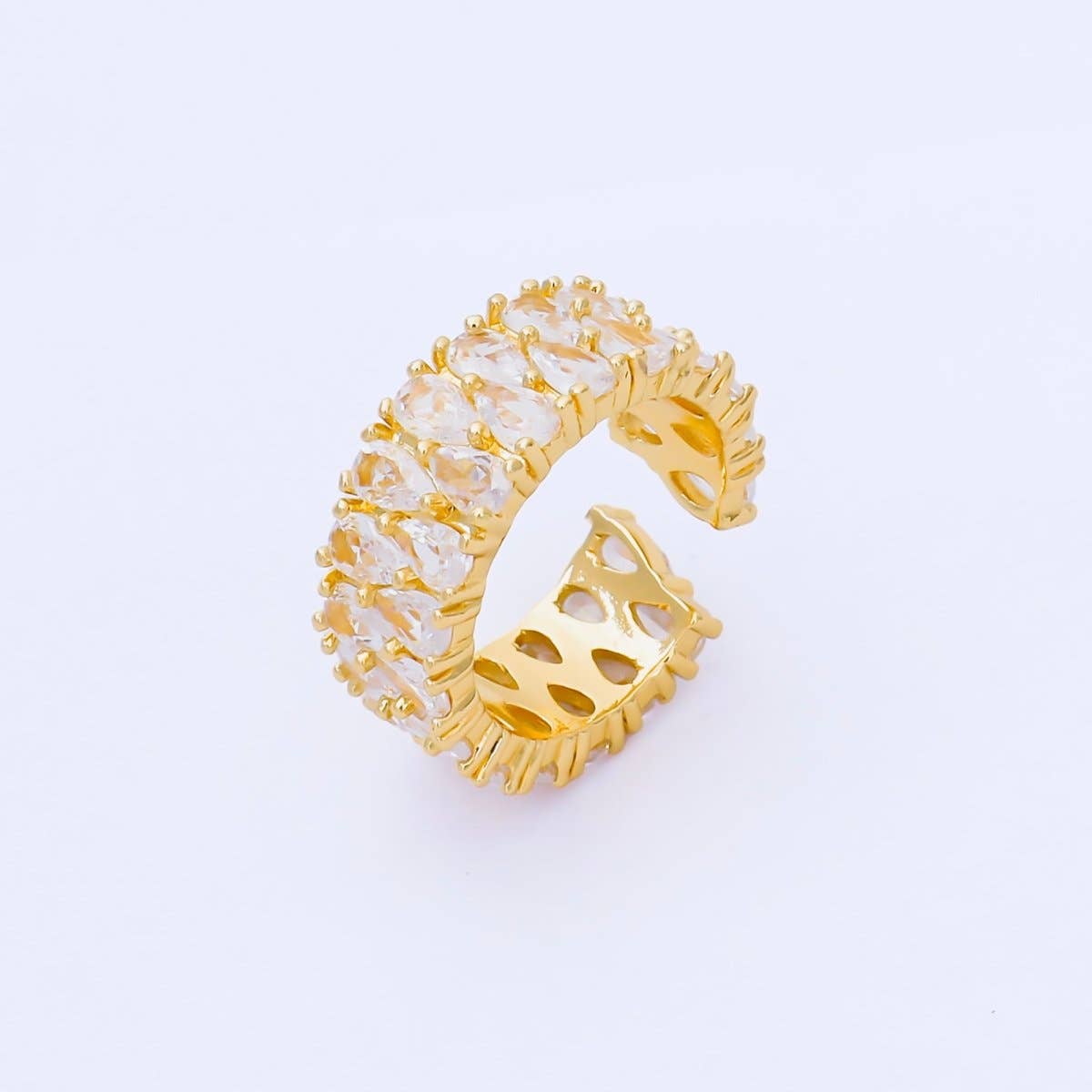 24K Gold Filled Teardrop Double CZ Cluster Tennis Band Adjustable Ring | O1666