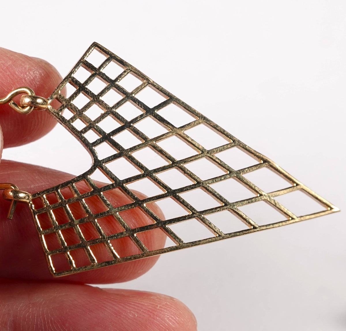 Triangular Mesh Earrings of Golden and Silver Color