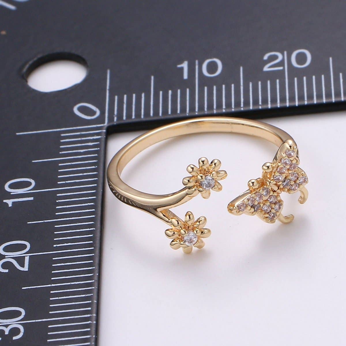 Dainty Elegant Butterfly and Flower 18K Gold Filled Adjustable Ring - R-271