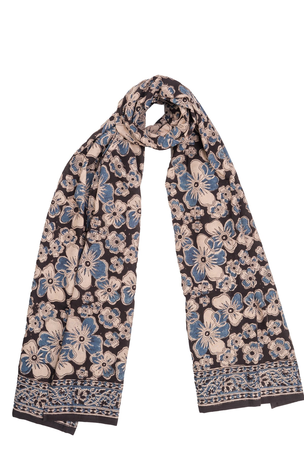Water Colored Orchids  - Hand Block Printed Scarf (600-062)