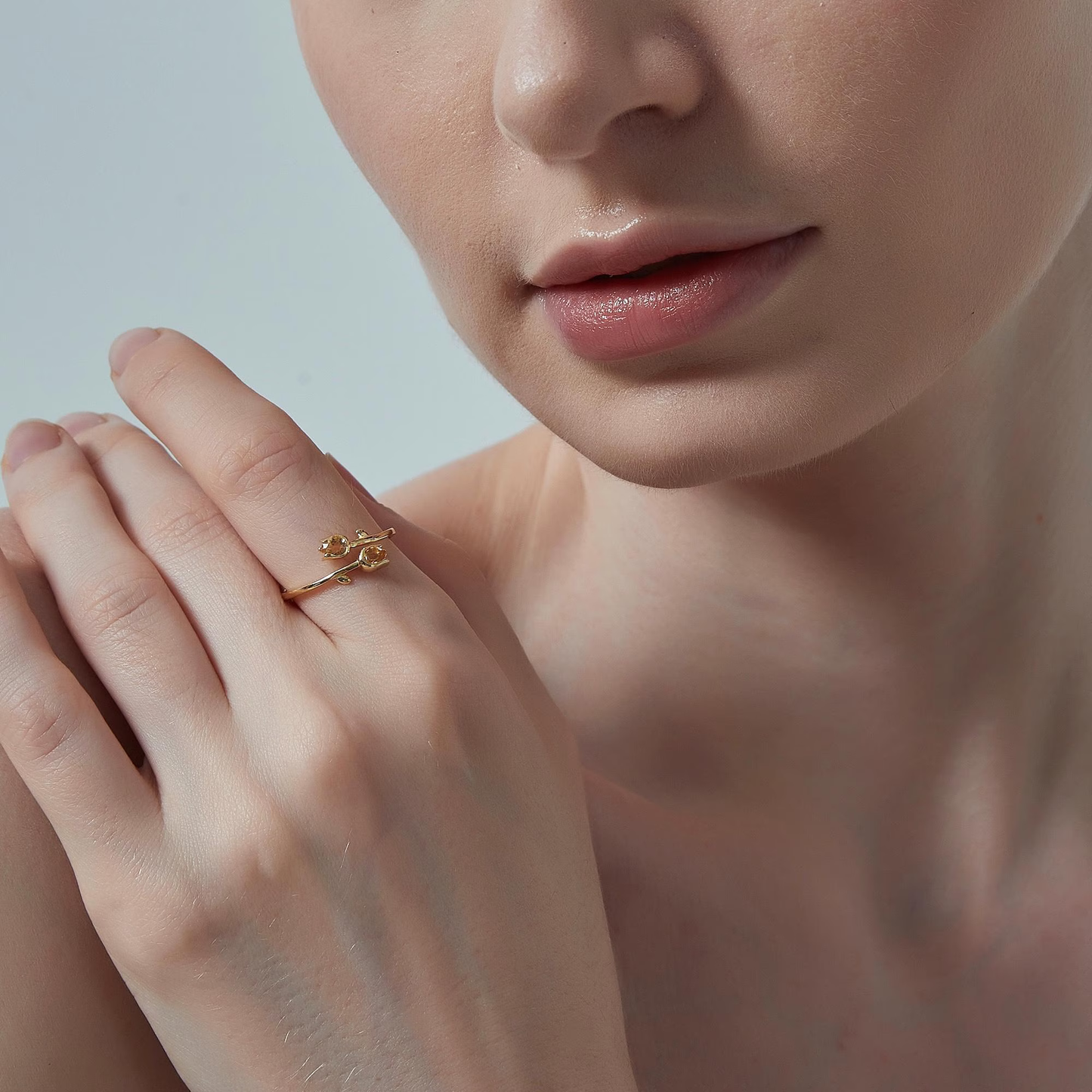 Citrine Tulip Flower Bypass Ring