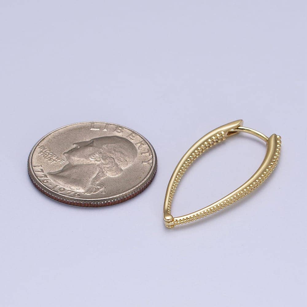 14K Gold Filled Sharp Oval Dotted Inside Out Sided Textured Earrings | V-029
