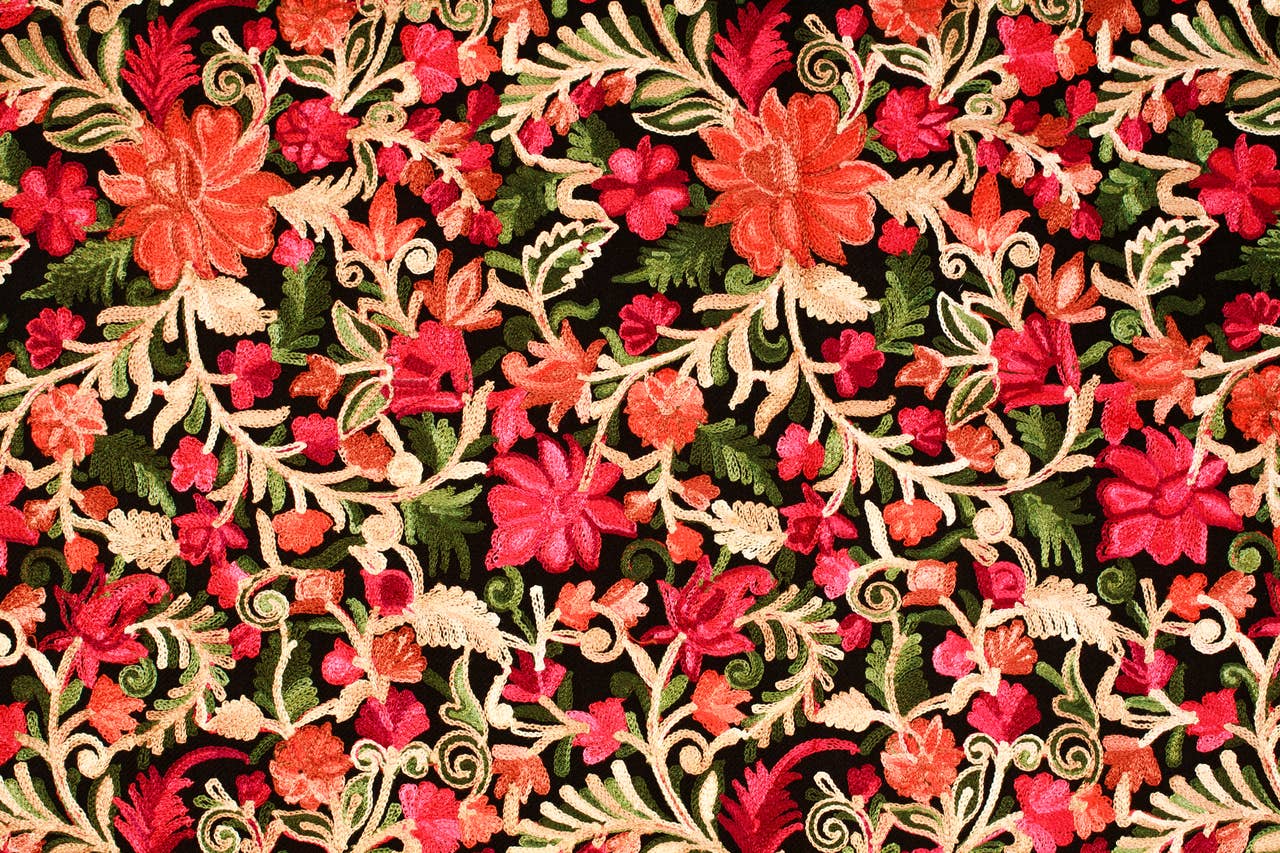 Floral Embroidered Wool Shawl