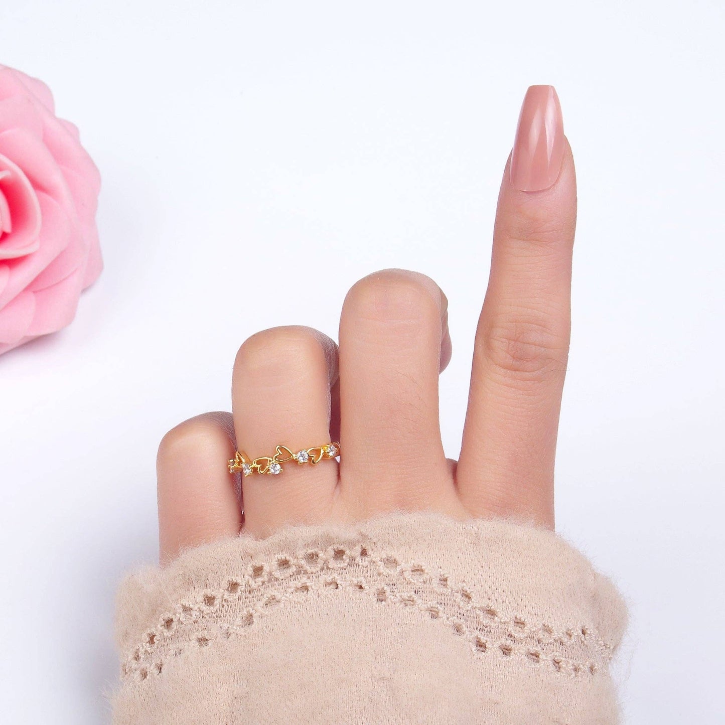 24K Gold Filled Clear CZ Open Heart Ring | O837