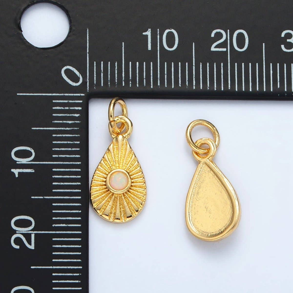 24K Gold Filled Opal Sunburst Teardrop Mini Charm | AG857