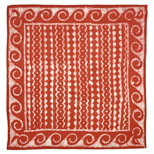 Block Printed Bandana - Rust Orange Zigzag Lines and Waves