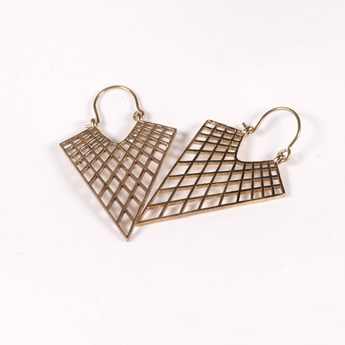 Triangular Mesh Earrings of Golden and Silver Color