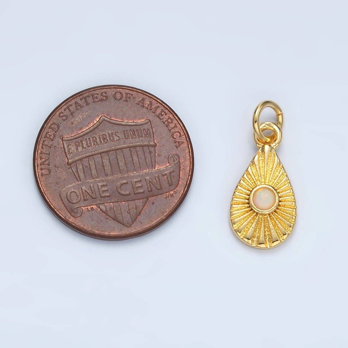 24K Gold Filled Opal Sunburst Teardrop Mini Charm | AG857