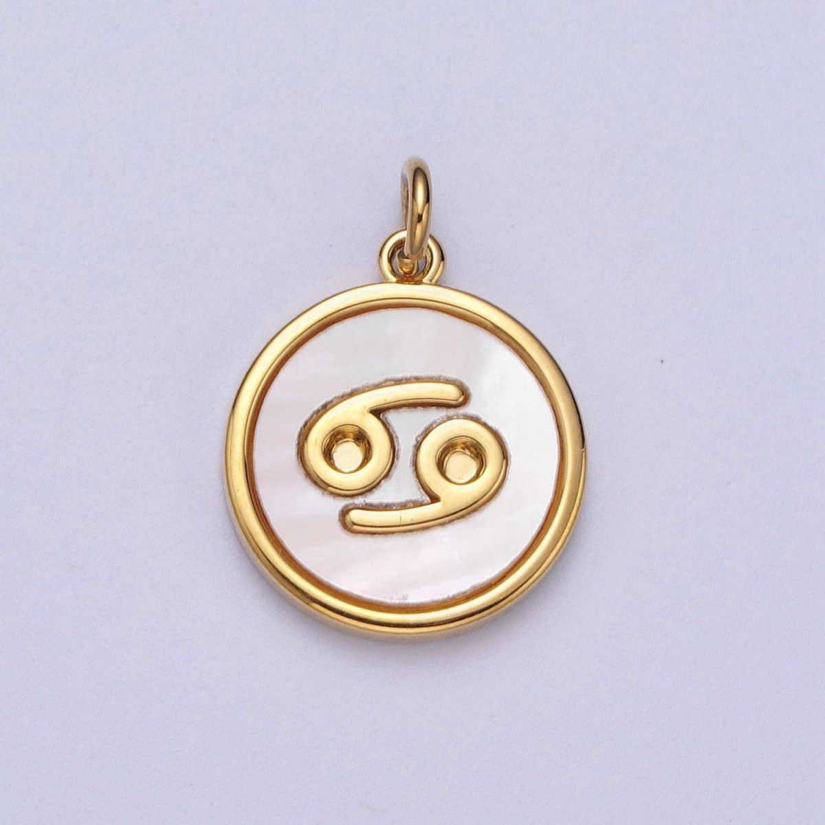 24K Gold Filled Zodiac Signs Shell Pearl Round Coin Charm Astrology Jewelry Making | A-A1367-A-A1372