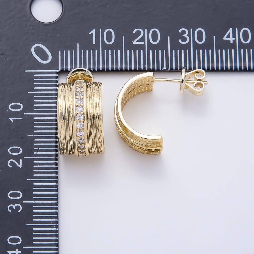 16K Gold Filled 19mm Wide Vertical Brushed Textured C-Hoop Earrings| Earrings-00816