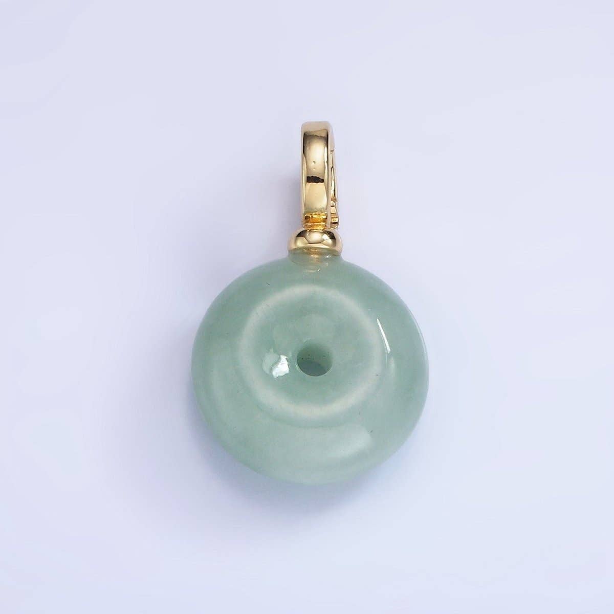 14K GF, Natural Green Jade Round Donut