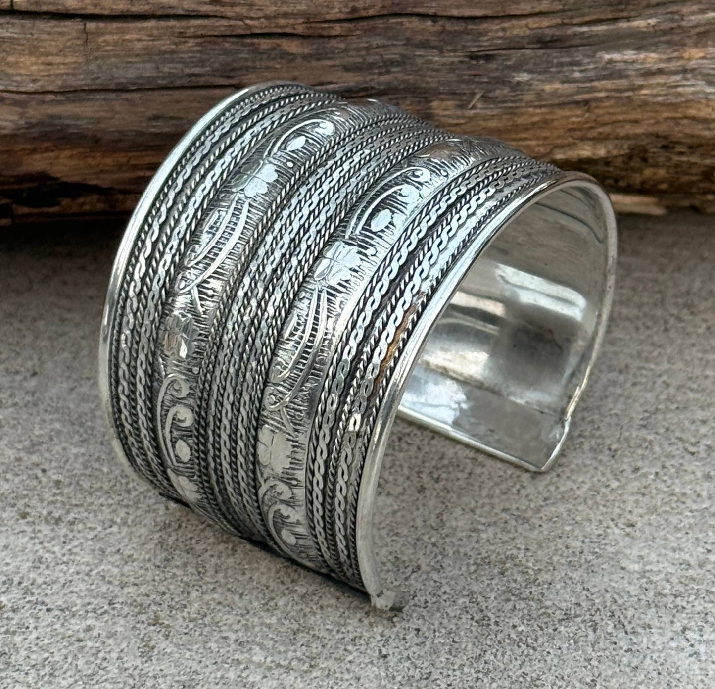Handcrafted Floral Cuff Bracelet Bohemian Hippie Ethnic