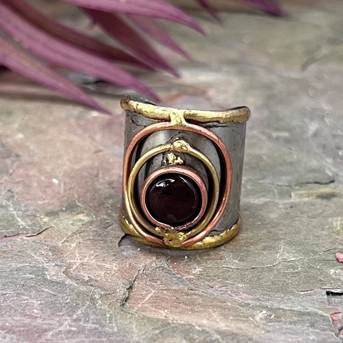 12 Pack- Mixed Metal Cuff Rings with Single Stone in a box