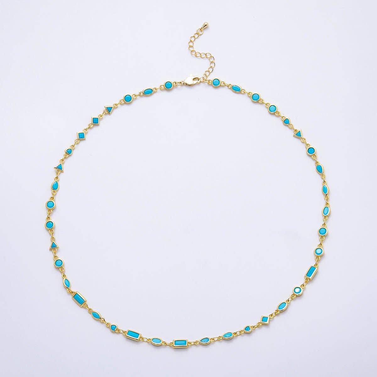 18K Gold Filled 6mm Blue Turquoise Multi Cut Bezel Gemstone Chain 18.5 Inch Necklace | WA-00283