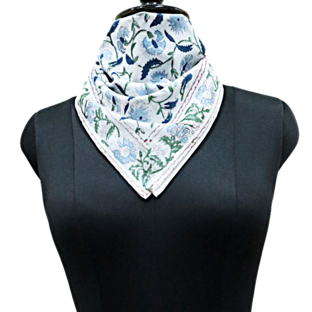 Blue Bell - Hand Block Print Cotton Bandana (KK1517)